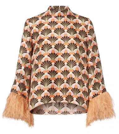 La DoubleJ Make An Exit feather-trimmed silk twill top | Thumbnail 1