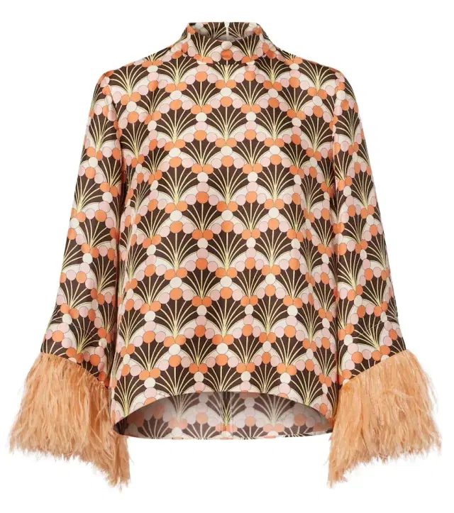 La DoubleJ Make An Exit feather-trimmed silk twill top