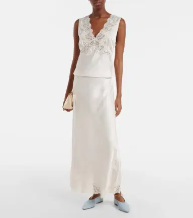 Rixo Matilde lace-trimmed satin slip skirt | Thumbnail 3 Rixo Matilde lace-trimmed satin slip skirt | Thumbnail 3