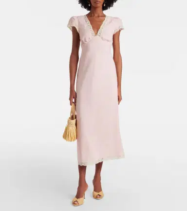 Rixo Clarice lace-trimmed linen-blend midi dress | Thumbnail 3