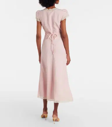 Rixo Clarice lace-trimmed linen-blend midi dress | Thumbnail 4
