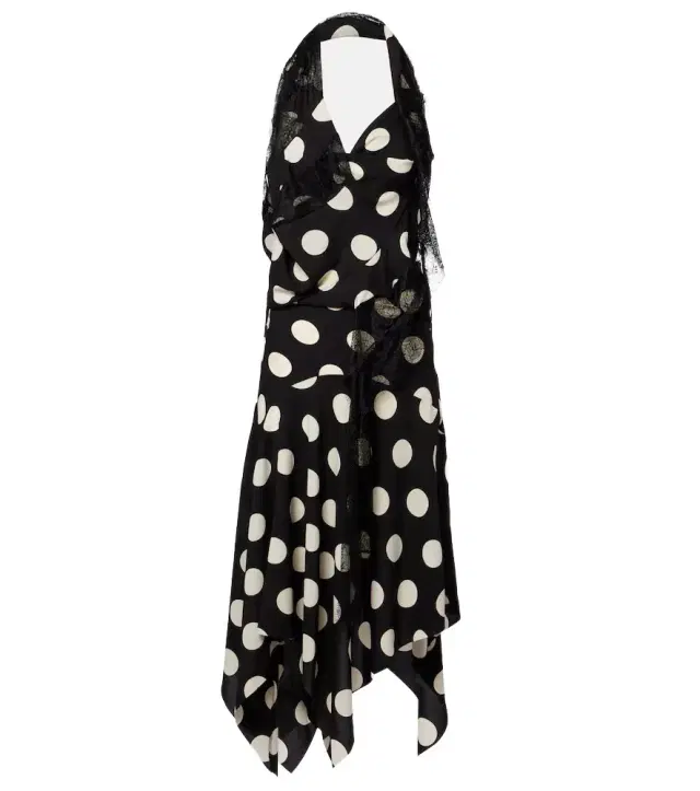 Lace-trimmed polka-dot midi dress