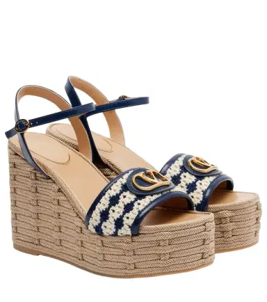 Valentino Garavani VLogo leather-trimmed wedges | Thumbnail 1 Valentino Garavani VLogo leather-trimmed wedges | Thumbnail 1