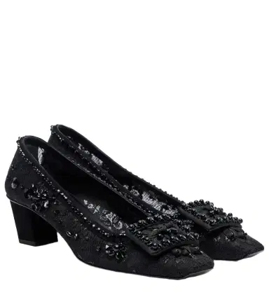 Roger Vivier Belle Vivier embellished lace pumps | Thumbnail 1