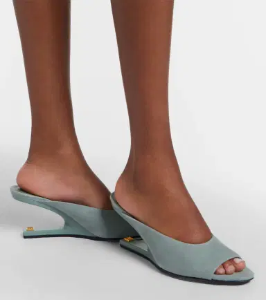 Balmain Suede cutout wedge mules | Thumbnail 6