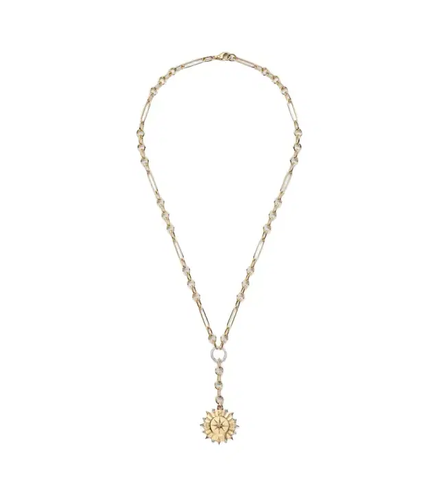 FoundRae Internal Compass Small 18kt gold pendant necklace with diamonds