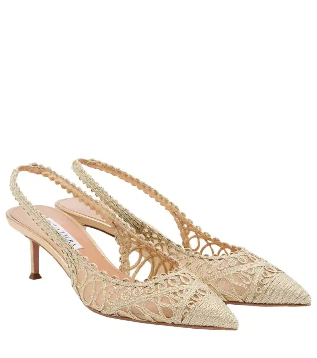 Aquazzura Kahlo metallic raffia and mesh slingback pumps