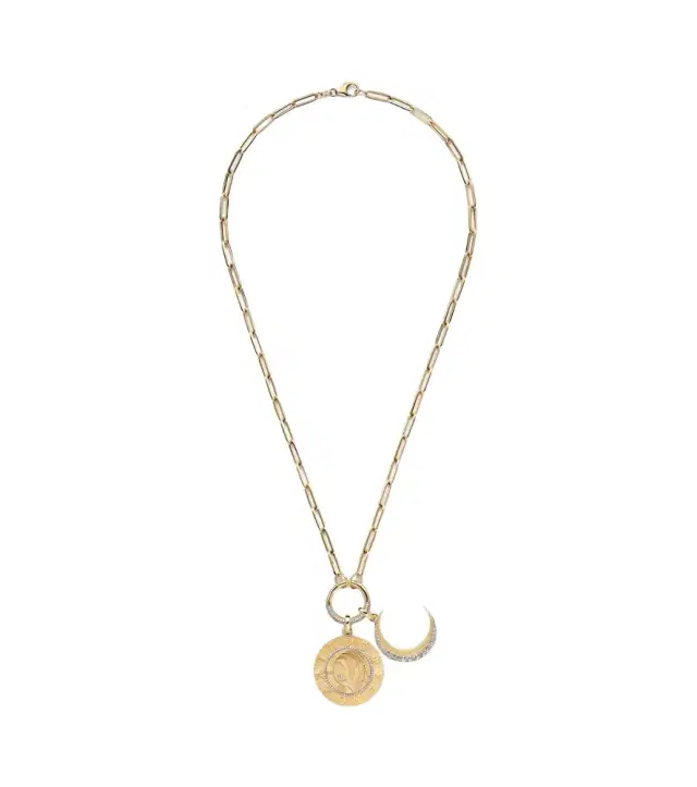 Infinite Gratitude & Crescent 18kt gold pendant necklace with diamond