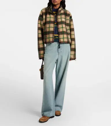 Miu Miu Plaid cropped fleece jacket | Thumbnail 3 Miu Miu Plaid cropped fleece jacket | Thumbnail 3