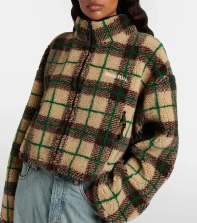 Miu Miu Plaid cropped fleece jacket | Thumbnail 4 Miu Miu Plaid cropped fleece jacket | Thumbnail 4