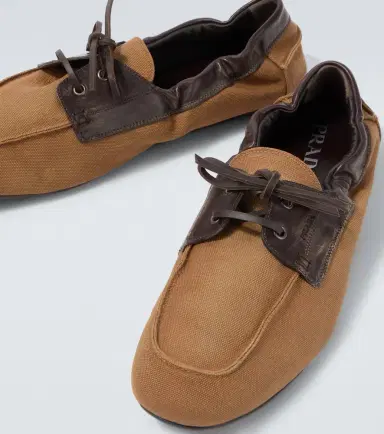 Prada Shuffle leather-trimmed canvas boat shoes | Thumbnail 4