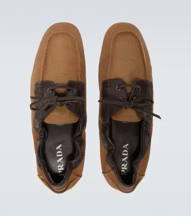 Prada Shuffle leather-trimmed canvas boat shoes | Thumbnail 5