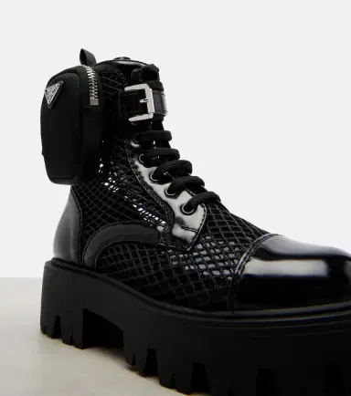 Prada Leather-trimmed mesh combat boots | Thumbnail 3 Prada Leather-trimmed mesh combat boots | Thumbnail 3