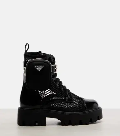 Prada Leather-trimmed mesh combat boots | Thumbnail 4 Prada Leather-trimmed mesh combat boots | Thumbnail 4