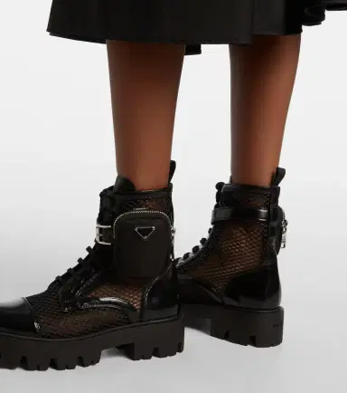 Prada Leather-trimmed mesh combat boots | Thumbnail 6 Prada Leather-trimmed mesh combat boots | Thumbnail 6