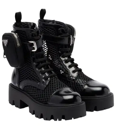 Prada Leather-trimmed mesh combat boots | Thumbnail 1 Prada Leather-trimmed mesh combat boots | Thumbnail 1