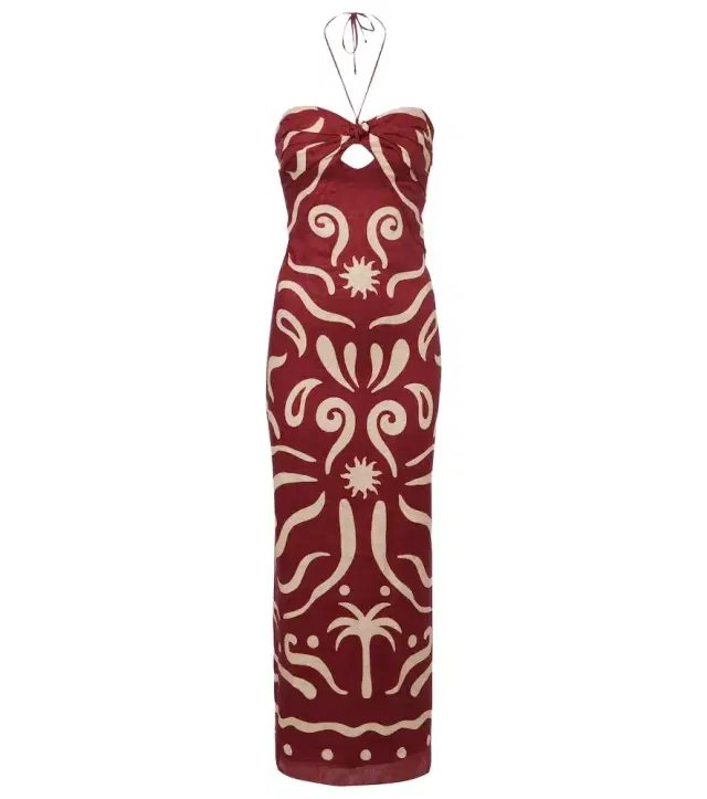 Leda printed halterneck linen maxi dress