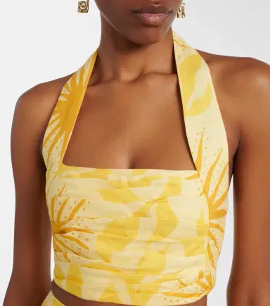 Cala de la Cruz Fuji printed halterneck linen crop top | Thumbnail 2