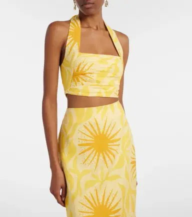 Cala de la Cruz Fuji printed halterneck linen crop top | Thumbnail 3