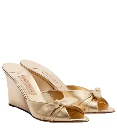 Jimmy Choo Livi metallic leather wedge mules | Thumbnail 1