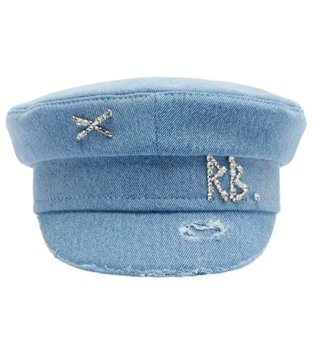 Embellished distressed denim newsboy hat