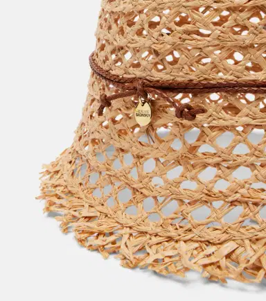 Ruslan Baginskiy Leather-trimmed straw bucket hat | Thumbnail 2
