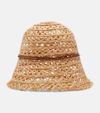 Ruslan Baginskiy Leather-trimmed straw bucket hat | Thumbnail 3