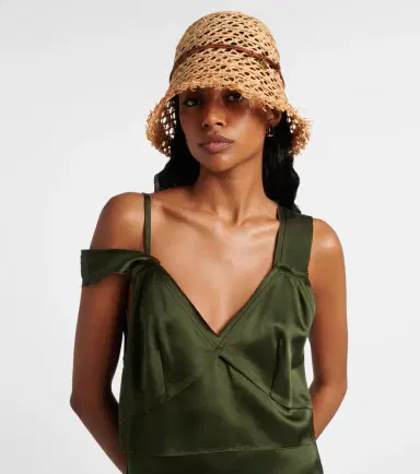 Ruslan Baginskiy Leather-trimmed straw bucket hat | Thumbnail 4