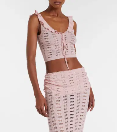 Aya Muse Ruffled pointelle crop top | Thumbnail 3
