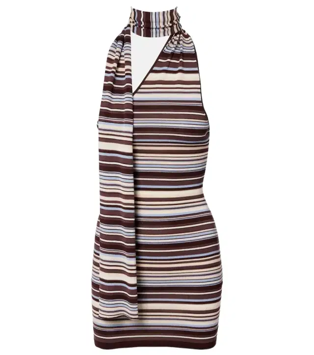 Knitted scarf-detail striped minidress