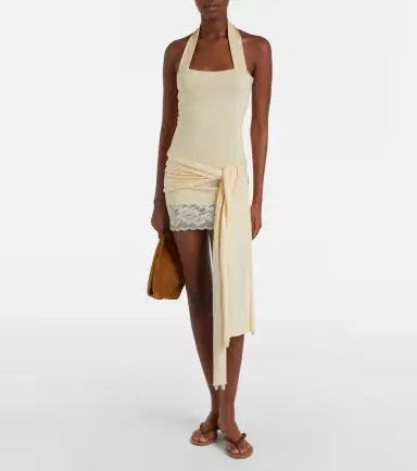 Aya Muse Lace-trimmed halterneck silk and cotton minidress | Thumbnail 2