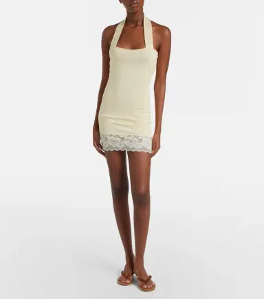 Aya Muse Lace-trimmed halterneck silk and cotton minidress | Thumbnail 4