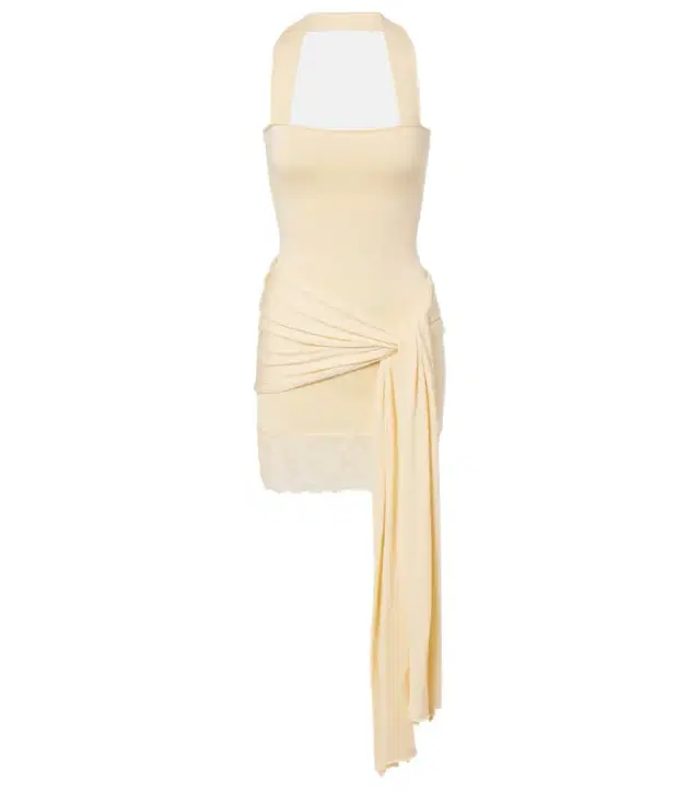 Lace-trimmed halterneck silk and cotton minidress