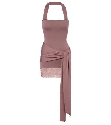 Aya Muse Lace-trimmed halterneck silk and cotton minidress | Thumbnail 1