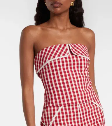 Posse Ebony gingham lace-trimmed cotton-blend top | Thumbnail 2