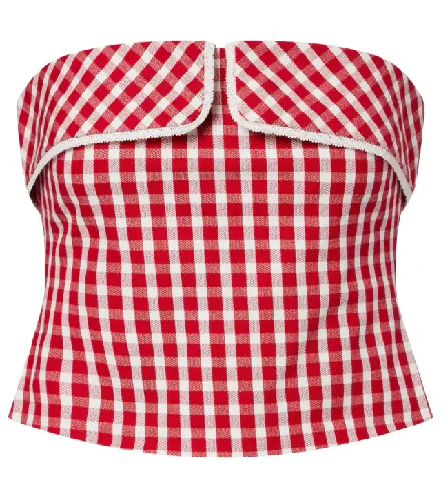 Ebony gingham lace-trimmed cotton-blend top