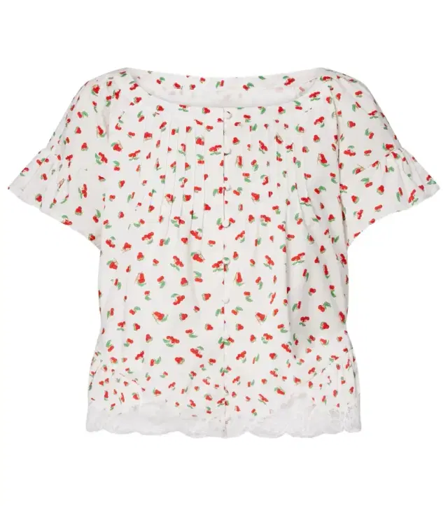 Posse Delia lace-trimmed printed cotton blouse