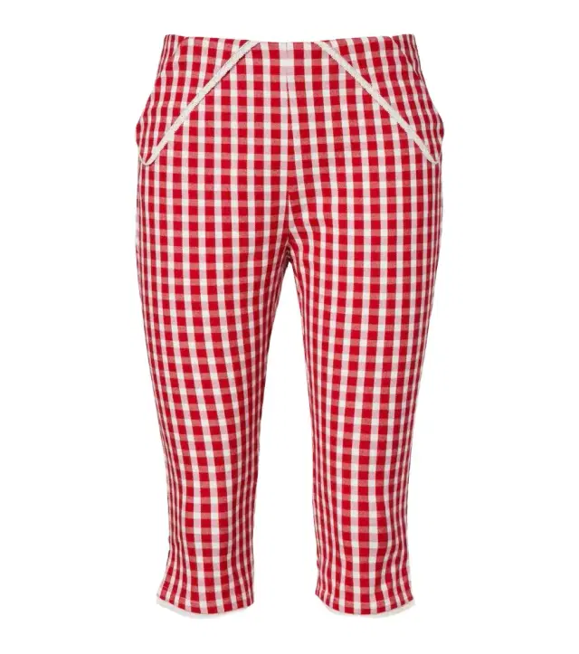 Ebony gingham lace-trimmed cotton-blend capri pants