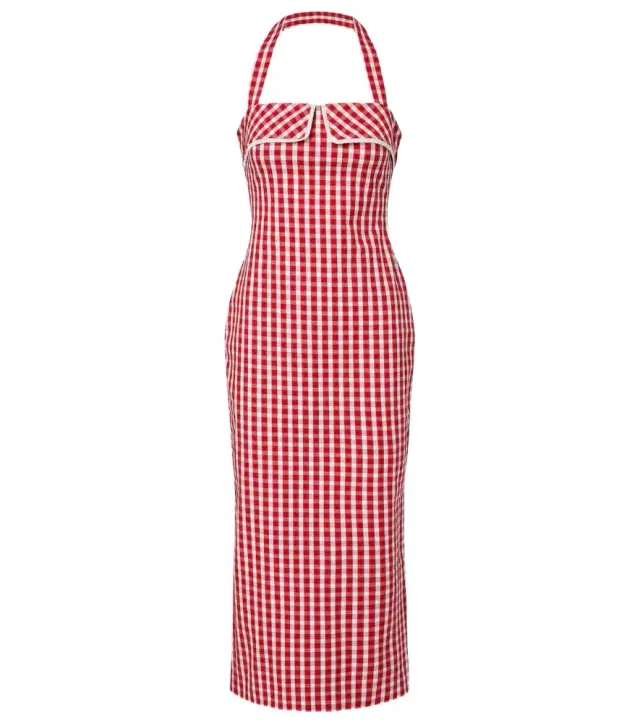 Posse Ebony gingham lace-trimmed cotton-blend midi dress
