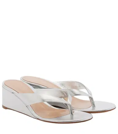 Gianvito Rossi Metallic leather wedge thong sandals | Thumbnail 1