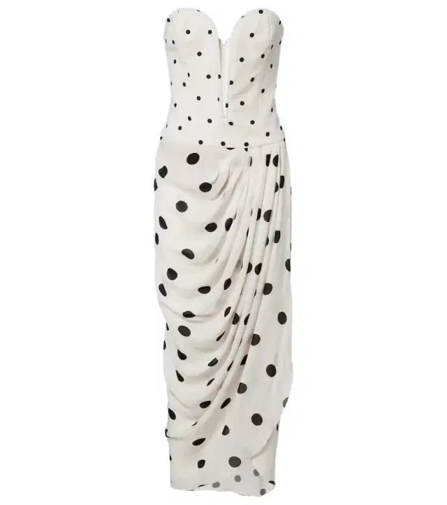 Draped polka-dot bustier dress