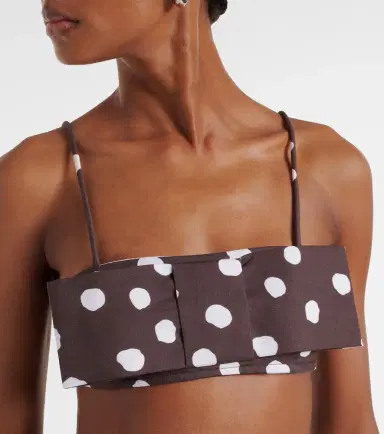 ADRIANA DEGREAS Bow-detail polka-dot cotton-blend bandeau top | Thumbnail 2