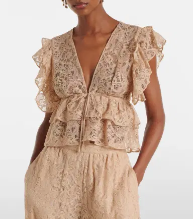 ADRIANA DEGREAS Ruffled lace crop top | Thumbnail 3