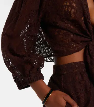 ADRIANA DEGREAS Cotton-blend lace crop top | Thumbnail 6