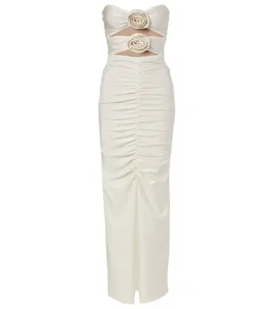 ADRIANA DEGREAS Cutout floral-appliqué ruched maxi dress | Thumbnail 1