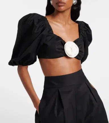 ADRIANA DEGREAS Floral-appliqué cotton-blend crop top | Thumbnail 2 ADRIANA DEGREAS Floral-appliqué cotton-blend crop top | Thumbnail 2
