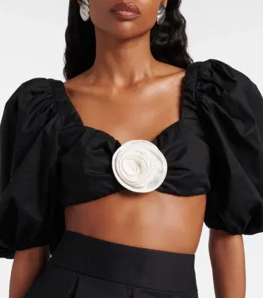 ADRIANA DEGREAS Floral-appliqué cotton-blend crop top | Thumbnail 3 ADRIANA DEGREAS Floral-appliqué cotton-blend crop top | Thumbnail 3