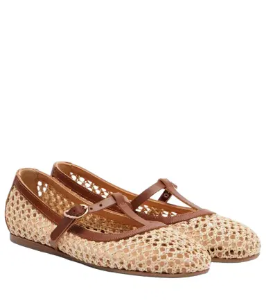 Ancient Greek Sandals Aerati leather-trimmed raffia Mary Jane flats | Thumbnail 1 Ancient Greek Sandals Aerati leather-trimmed raffia Mary Jane flats | Thumbnail 1