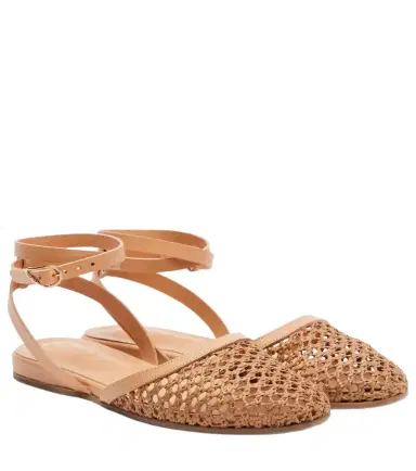 Ancient Greek Sandals Filothea leather-trimmed raffia slingback flats | Thumbnail 1 Ancient Greek Sandals Filothea leather-trimmed raffia slingback flats | Thumbnail 1
