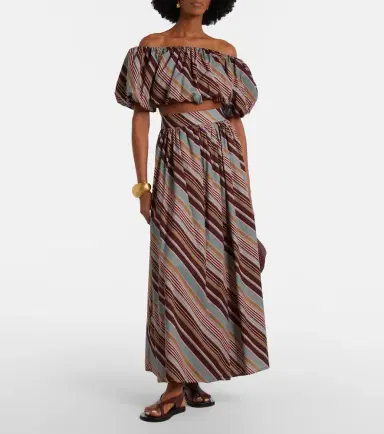 ADRIANA DEGREAS Striped off-shoulder cotton-blend crop top | Thumbnail 2